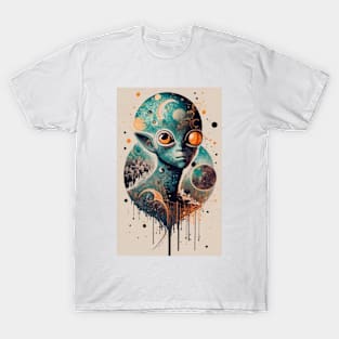 Cosmic Convergence: Alien Meets Earth in Ink T-Shirt